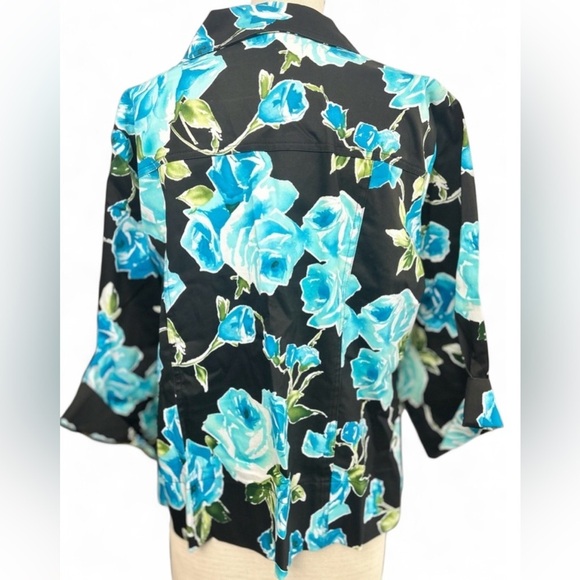 Lady Hazan Blue Rose Design Elegant Button Down Women’s Large - Picture 2 of 3